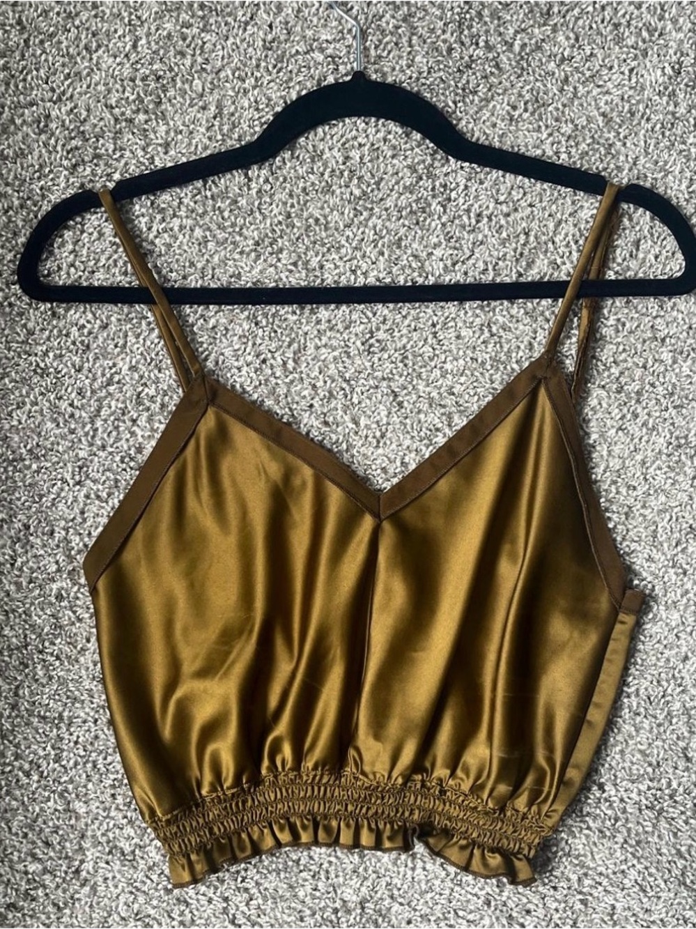 NWT Zara Sage Green Satin Crop Top V neck Elastic Waist Contrast Trim
